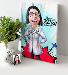 Kişiye Özel Bayan Doktor Karikatür Kanvas Tablo (30 x 50 cm.) 2