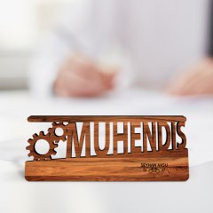 Kişiye Özel Mesleki Mühendis Ahşap Masa İsimliği (Model E7)