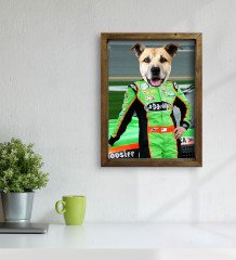 Evcil Dostlara Özel Nascar Pilot Tasarımlı Portre Doğal Masif Ahşap Çerçeveli Tablo 45x65cm-5