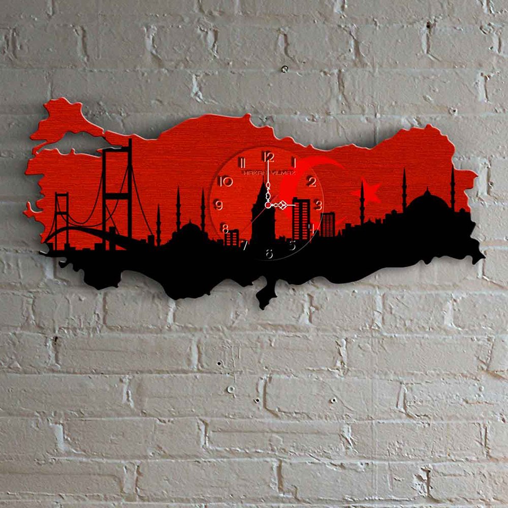 Kişiye Özel Türkiye Haritası Dekoratif Ahşap Duvar Saati - 6