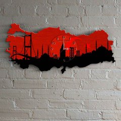 Kişiye Özel Türkiye Haritası Dekoratif Ahşap Duvar Saati - 6