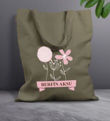 BK Gift Kişiye Özel İsimli Anneler Günü Tasarımlı Haki Kumaş Bez Çanta, Baskılı Omuz Çantası, Alışveriş Çantası, Anneler Günü Hediyesi, Anneye Hediye-4