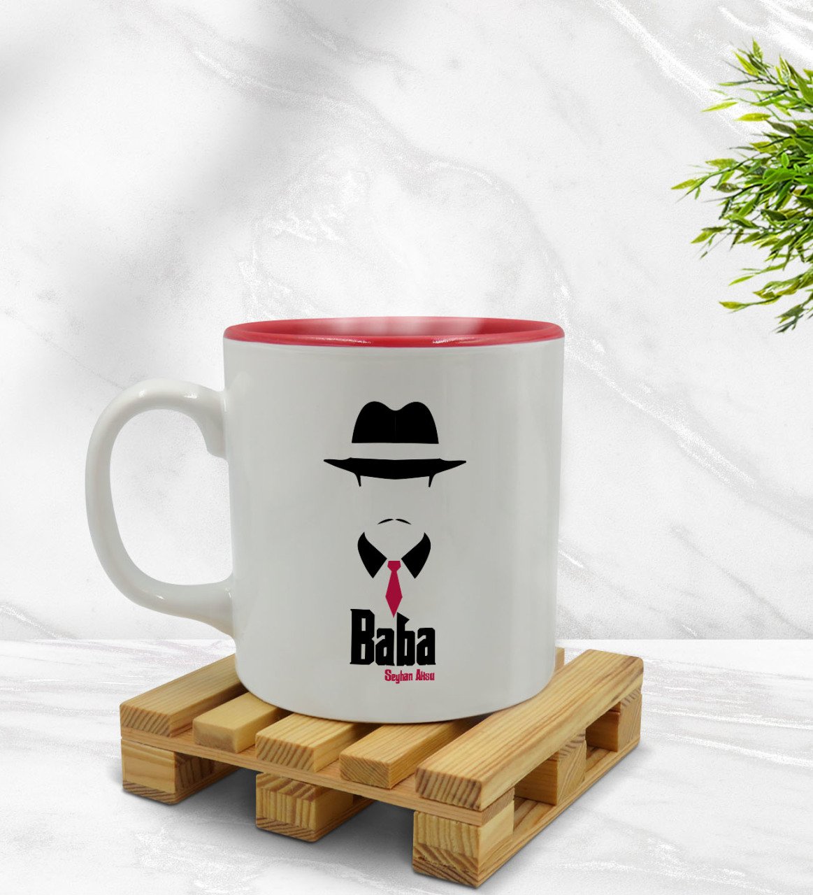 Kişiye Özel Baba Godfather Tasarımlı İçi Kırmızı Renkli Kupa Bardak Model 11