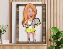 BK Gift Kişiye Özel Kadın Tenis Oyuncusu Karikatürlü 3D Ahşap Tablo, Sevgiliye Hediye, Arkadaşa Hediye, Yıl Dönümü Hediyesi, Doğum Günü Hediyesi-2