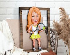 BK Gift Kişiye Özel Kadın Tenis Oyuncusu Karikatürlü 3D Ahşap Tablo, Sevgiliye Hediye, Arkadaşa Hediye, Yıl Dönümü Hediyesi, Doğum Günü Hediyesi-2