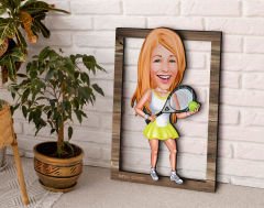 BK Gift Kişiye Özel Kadın Tenis Oyuncusu Karikatürlü 3D Ahşap Tablo, Sevgiliye Hediye, Arkadaşa Hediye, Yıl Dönümü Hediyesi, Doğum Günü Hediyesi-2