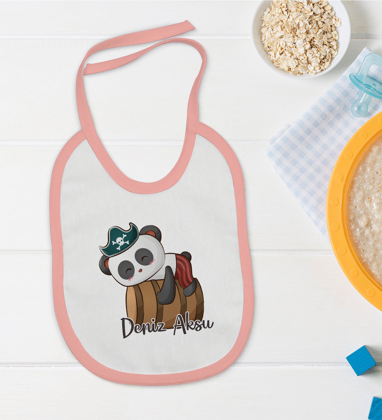 BK Kids Kişiye Özel Pembe Bebek Mama Önlüğü - Model 182