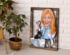 BK Gift Kişiye Özel Kadın Veteriner Hekim Karikatürlü 3D Ahşap Tablo, Sevgiliye Hediye, Arkadaşa Hediye, Yıl Dönümü Hediyesi, Doğum Günü Hediyesi-1