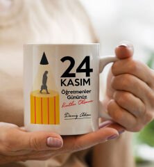 BK Gift Kişiye Özel İsimli Öğretmenler Günü Tasarımlı Kupa Bardak ve Ahşap Kitap Ayracı Hediye Seti -9, Öğretmene Hediye, Öğretmenler Günü