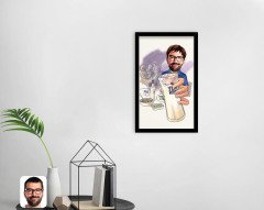 BK Home Erkek Rakı Karikatürlü Dekoratif Ahşap Siyah Çerçeveli Tablo-1