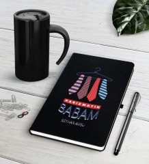 Kişiye Özel Karizmatik Babam Siyah Defter Kalem Termos Mug Seti