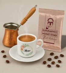 BK Gift Kişiye Özel İsimli Çiçek Tasarımlı Türk Kahvesi Fincanı & Bakır Cezve & Türk Kahvesi Seti-21, Arkadaş Hediye, Sevgiliye Hediye