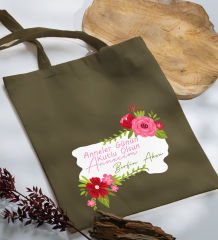 BK Gift Kişiye Özel İsimli Anneler Günü Tasarımlı Haki Kumaş Bez Çanta, Baskılı Omuz Çantası, Alışveriş Çantası, Anneler Günü Hediyesi, Anneye Hediye-6