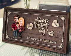 BK Gift Özel Yapım Kabartma Figür Temalı Karikatür Aile Tasarımlı Meşe Ağacı Ahşap Tablo, Anneler Günü Hediyesi, Anneye Hediye-2