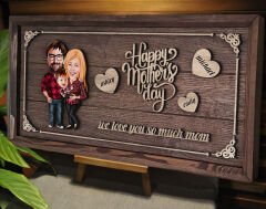 BK Gift Özel Yapım Kabartma Figür Temalı Karikatür Aile Tasarımlı Meşe Ağacı Ahşap Tablo, Anneler Günü Hediyesi, Anneye Hediye-2
