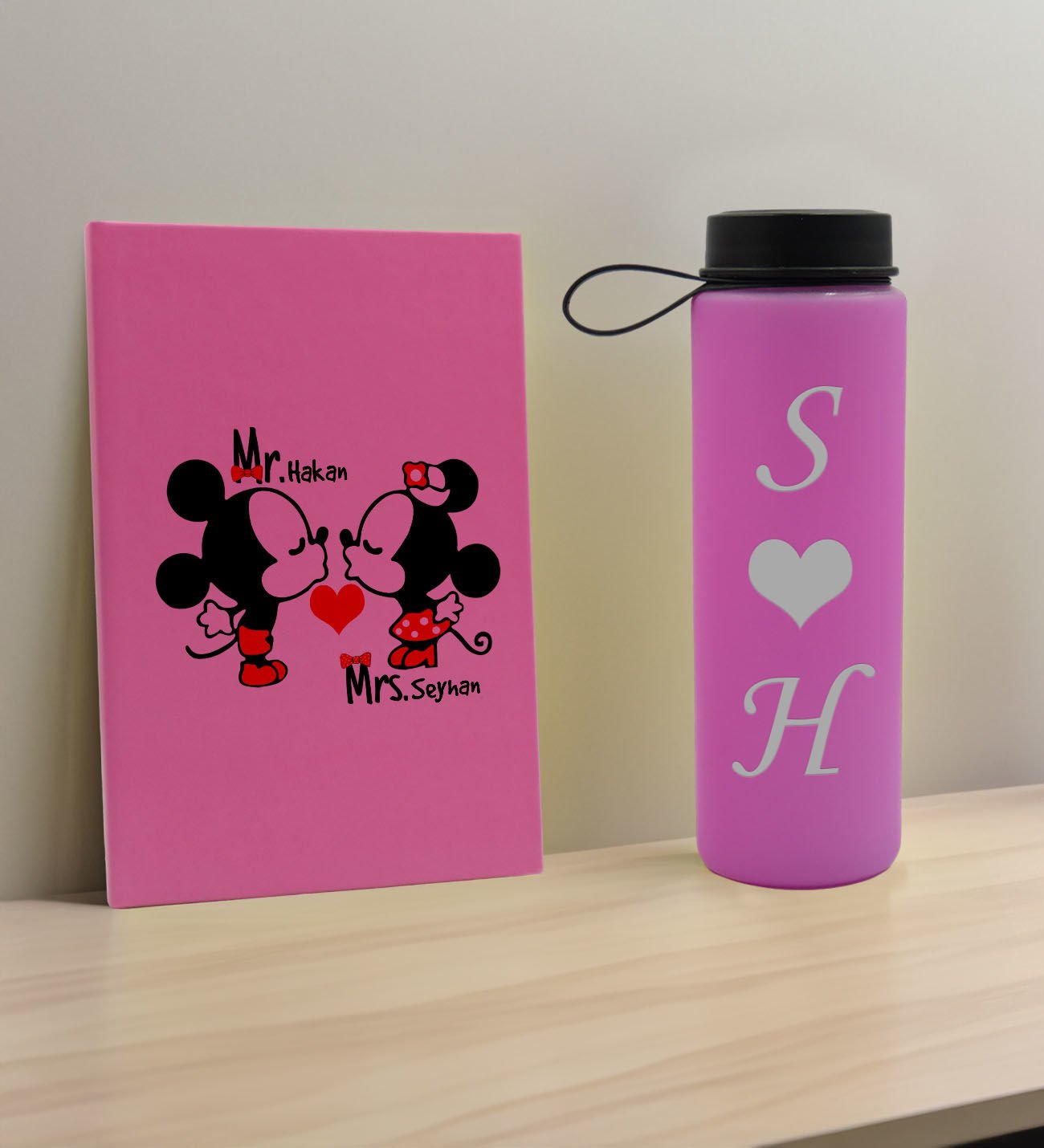 BK Gift Sevgiliye Özel İsimli Pembe Defter ve Cam Matara Hediye Seti-5, Sevgiliye Hediye, Sevgililer Günü, Yeni İş Hediyesi