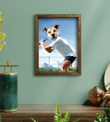 Evcil Dostlara Özel Tenis Oyuncusu Tasarımlı Portre Doğal Masif Ahşap Çerçeveli Tablo 45x65cm-4