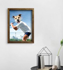 Evcil Dostlara Özel Tenis Oyuncusu Tasarımlı Portre Doğal Masif Ahşap Çerçeveli Tablo 45x65cm-4
