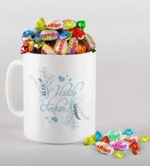 Kişiye Özel Sevgililer Günü Beyaz Kupa ve Haribo Şeker Hediye Seti-122