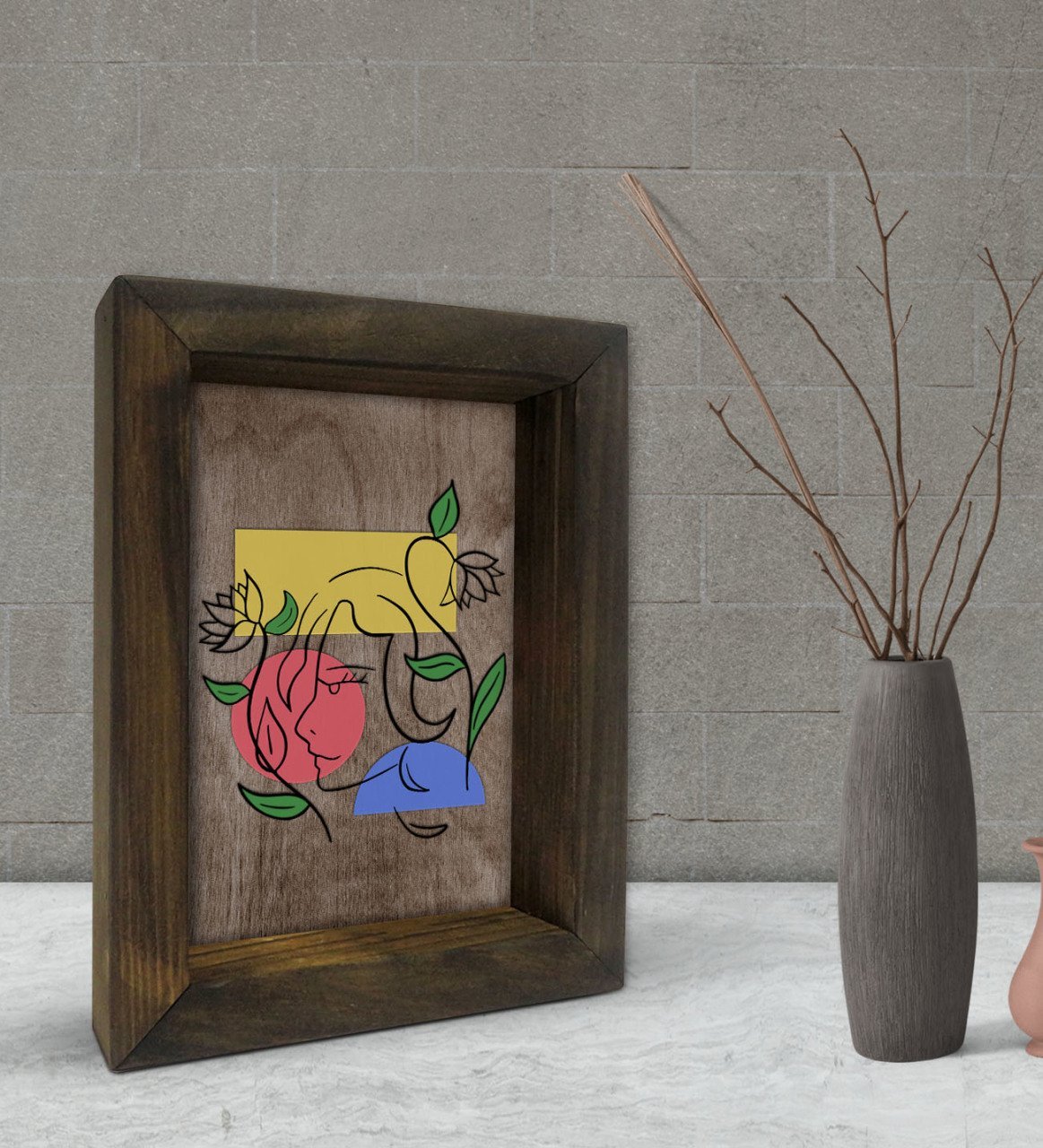 BK Gift Woman Line Tasarımlı Dekoratif Doğal Masif Ahşap Çerçeve 15x20cm-6