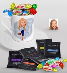 Kişiye Özel Bayan Avukat Karikatürlü Türk Kahvesi Fincanı Selamlique Karışık Türk Kahvesi ve Haribo Şeker Hediye Seti-3