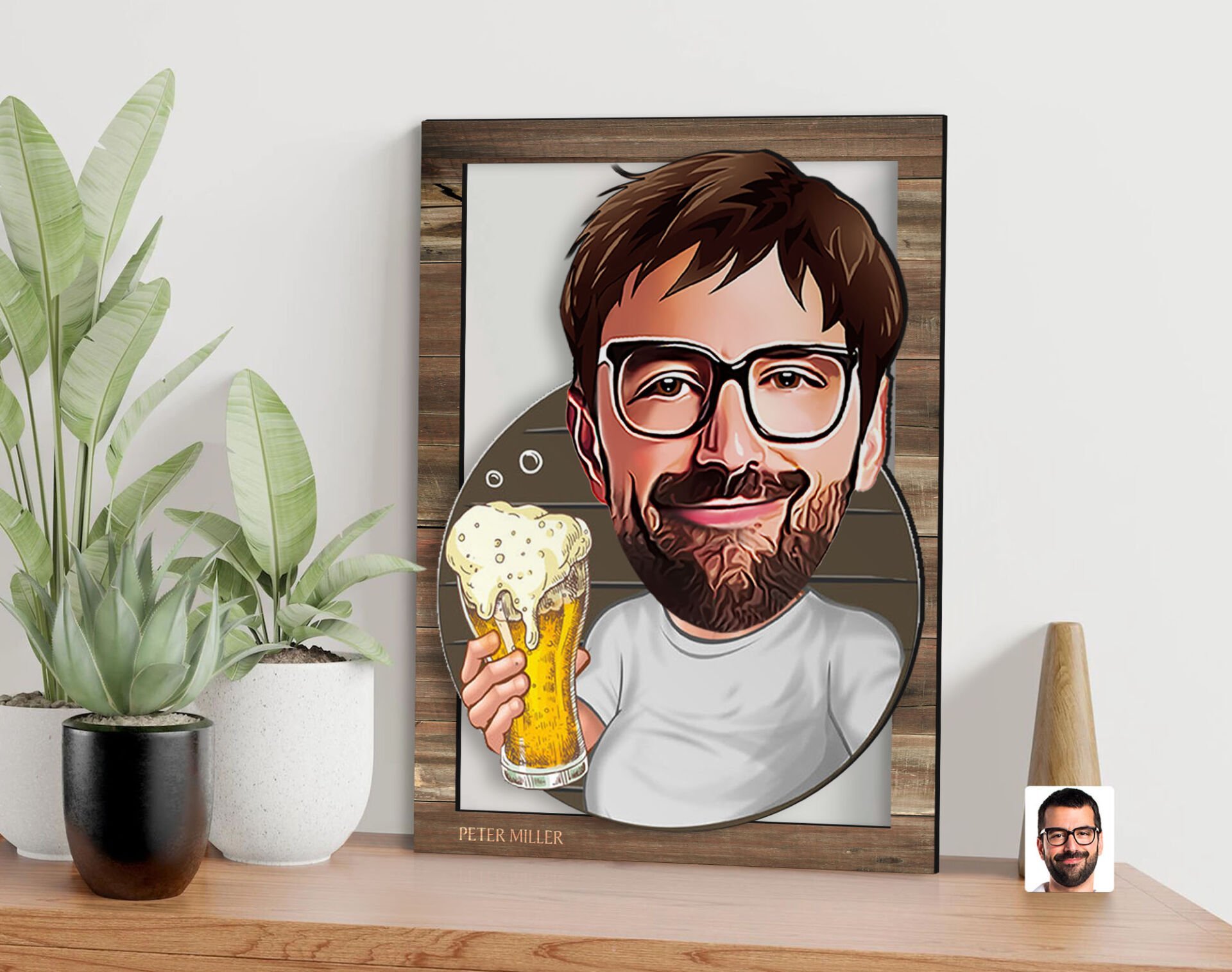 BK Gift Kişiye Özel Beer Man Karikatürlü 3D Ahşap Tablo, Sevgiliye Hediye, Arkadaşa Hediye, Yıl Dönümü Hediyesi, Doğum Günü Hediyesi-1