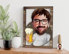 BK Gift Kişiye Özel Beer Man Karikatürlü 3D Ahşap Tablo, Sevgiliye Hediye, Arkadaşa Hediye, Yıl Dönümü Hediyesi, Doğum Günü Hediyesi-1