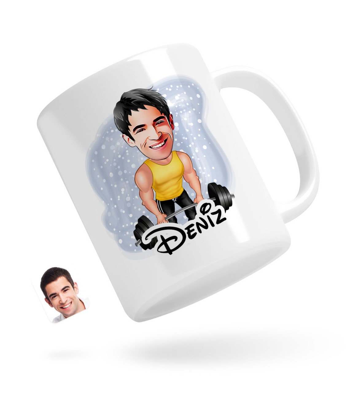 Kişiye Özel Erkek Halterci Karikatürlü Beyaz Kupa Bardak-1