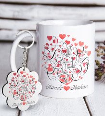 Kişiye Özel Sevgililer Günü Beyaz Kupa ve Anahtarlık Hediye Seti-1