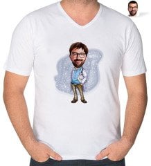 Kişiye Özel Erkek Doktor Karikatürlü V Yaka Tişört-8