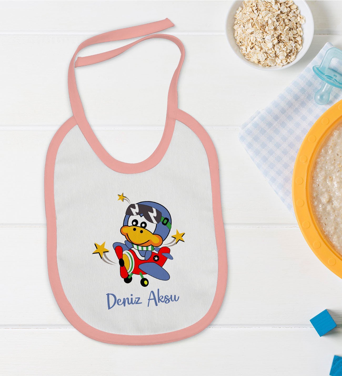 BK Kids Kişiye Özel Pembe Bebek Mama Önlüğü - Model 186