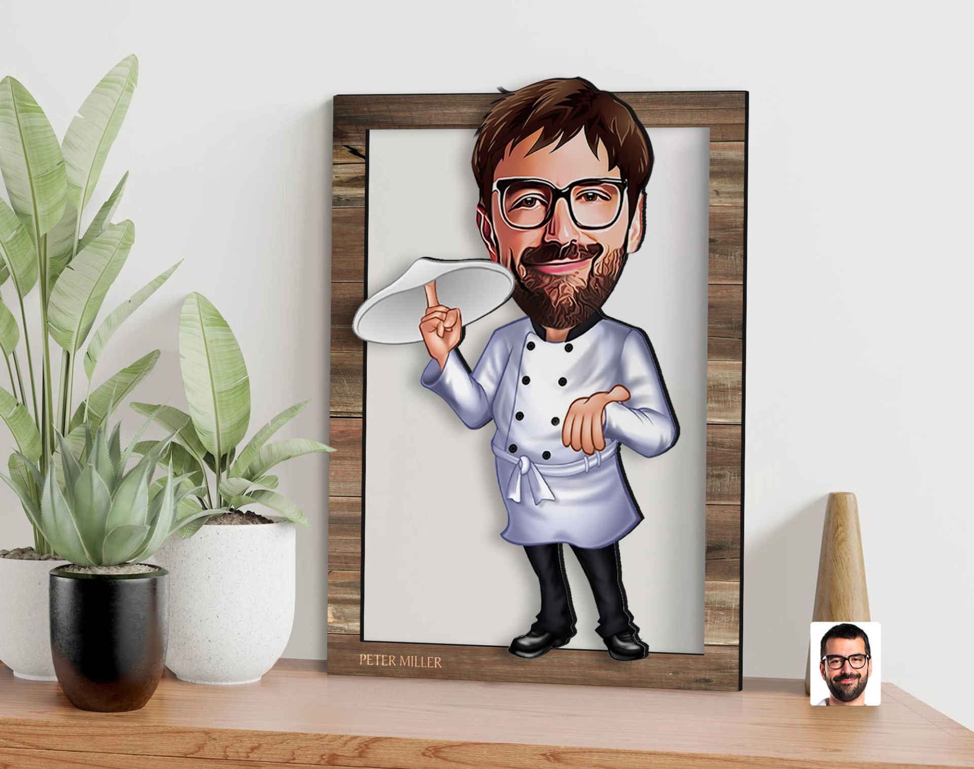 BK Gift Kişiye Özel Pizzacı Karikatürlü 3D Ahşap Tablo, Sevgiliye Hediye, Arkadaşa Hediye, Yıl Dönümü Hediyesi, Doğum Günü Hediyesi-1