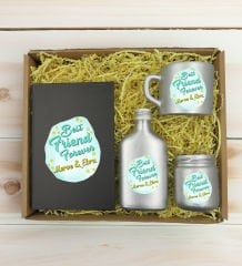 BK Gift Kişiye Özel İsimli DTF Best Friend Temalı Antrasit Defter & Gümüş Kahve Fincanı & Kolonya & Mum Hediye Seti-2, Arkadaşa Hediye, Doğum Günü Hediyesi