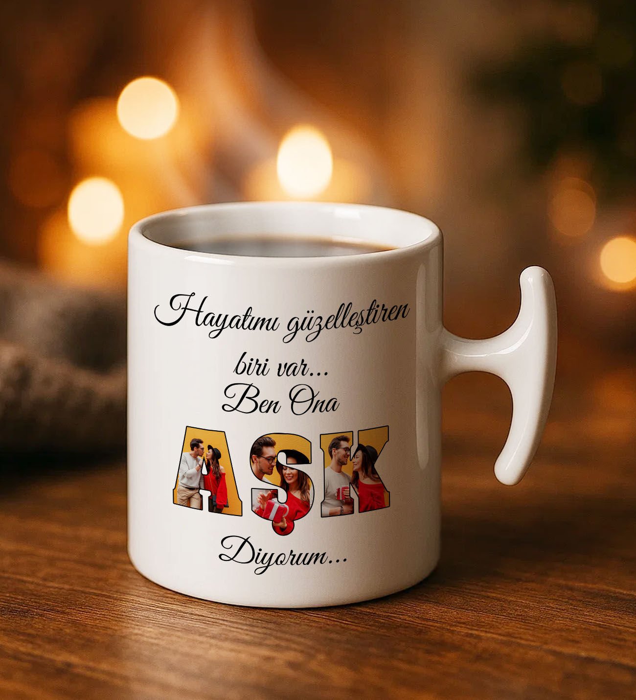 BK Gift Kişiye Özel Fotoğraflı Aşk Tasarımlı Hammer Kulplı Beyaz Kupa Bardak-3, Arkadaşa Hediye, Sevgiliye Hediye, Doğum Günü Hediyesi