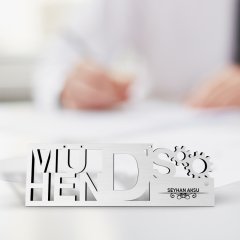 Kişiye Özel Mesleki Mühendis Ahşap Masa İsimliği (Model F4)
