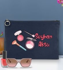 BK Gİft Kişiye Özel İsimli-1 Astarlı Lacivert Portföy Çanta 30x21cm, Baskılı El Çantası, Organizer Çanta