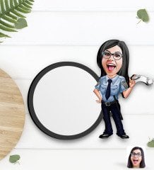Kişiye Özel Kadın Polis Karikatürlü Ahşap Bardak Altlığı-1