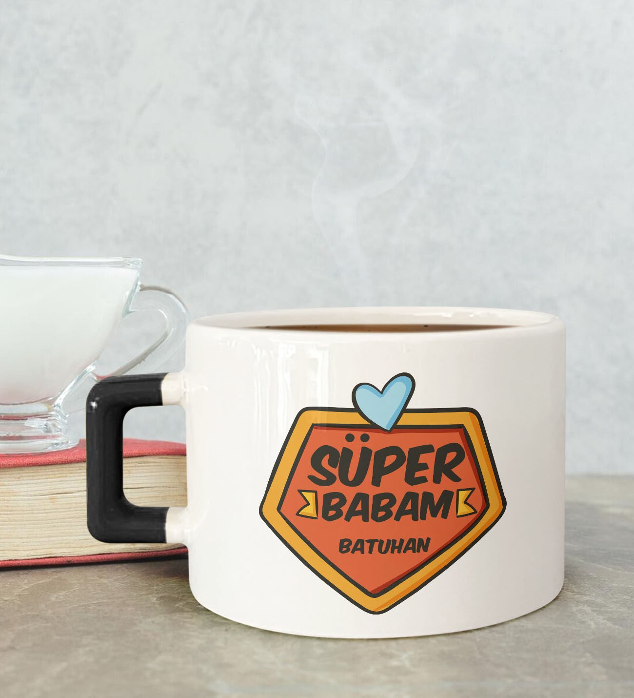 BK Gift Kişiye Özel Babalar Günü Tasarımlı Siyah Kulplu Çay & Kahve Fincanı-7, Babaya Hediye, Babalar Günü Hediyesi