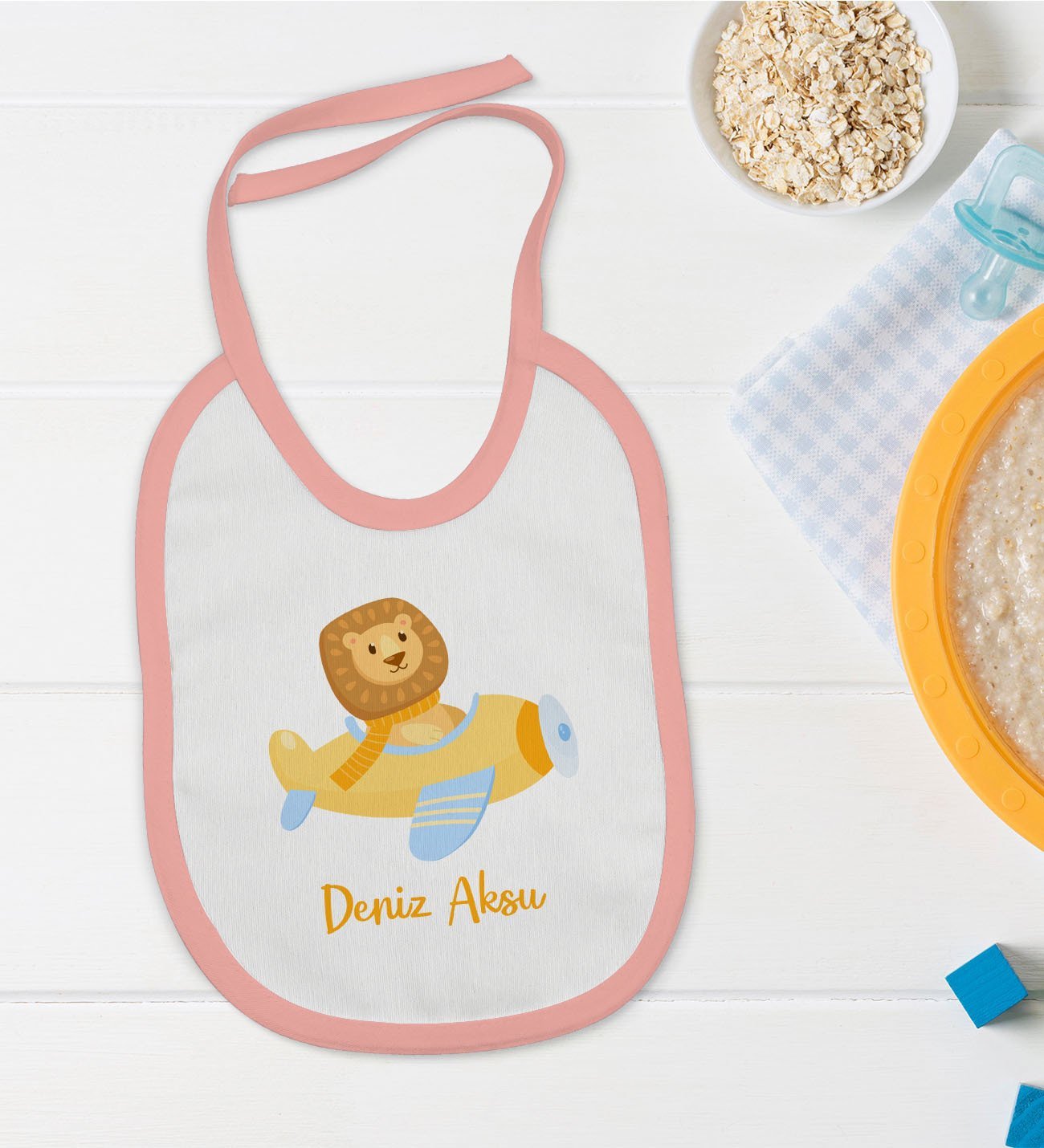 BK Kids Kişiye Özel Pembe Bebek Mama Önlüğü - Model 188