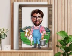 BK Gift Kişiye Özel Çiftçi Karikatürlü 3D Ahşap Tablo, Sevgiliye Hediye, Arkadaşa Hediye, Yıl Dönümü Hediyesi, Doğum Günü Hediyesi-1