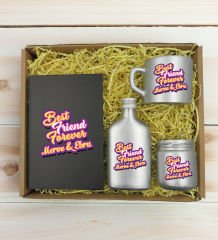 BK Gift Kişiye Özel İsimli DTF Best Friend Temalı Antrasit Defter & Gümüş Kahve Fincanı & Kolonya & Mum Hediye Seti-3, Arkadaşa Hediye, Doğum Günü Hediyesi