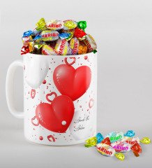 Kişiye Özel Sevgililer Günü Beyaz Kupa ve Haribo Şeker Hediye Seti-127