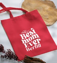 BK Gift Kişiye Özel İsimli Anneler Günü Tasarımlı Kırmızı Kumaş Bez Çanta, Baskılı Omuz Çantası, Alışveriş Çantası, Anneler Günü Hediyesi, Anneye Hediye-1
