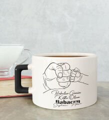 BK Gift Kişiye Özel Babalar Günü Tasarımlı Siyah Kulplu Çay & Kahve Fincanı-8, Babaya Hediye, Babalar Günü Hediyesi