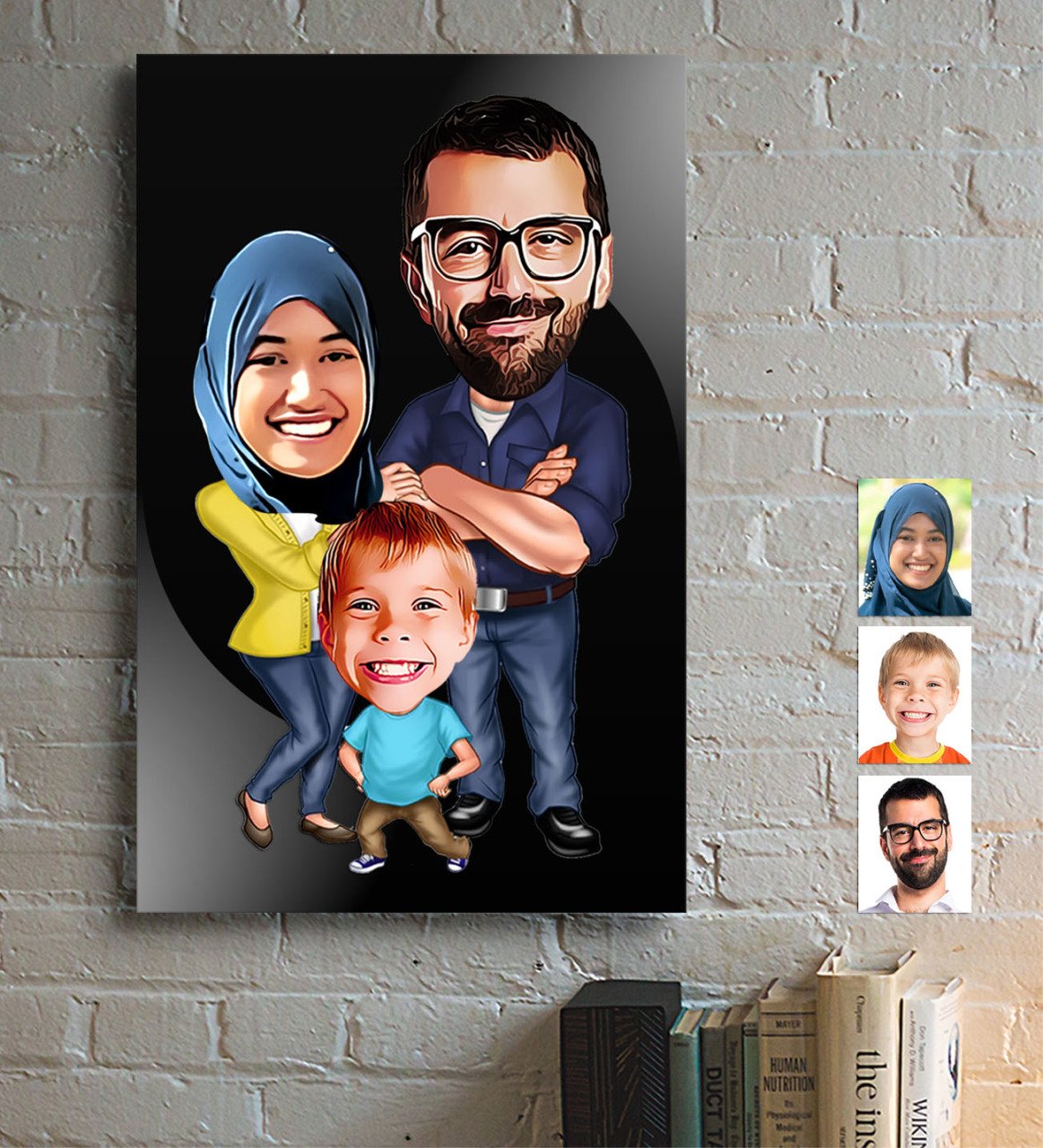 Kişiye Özel Aile Karikatürlü Ahşap Tablo - 1