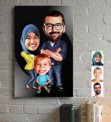 Kişiye Özel Aile Karikatürlü Ahşap Tablo - 1