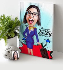 Kişiye Özel Hostes Karikatür Kanvas Tablo (30 x 50 cm.) 2
