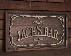 BK Gift Özel Yapım İsimli Kabartma Figür Temalı Meşe Ağacı Ahşap Bar Tablosu, Ev Dekorasyonu, Duvar Dekoru, Bar Tablo-5