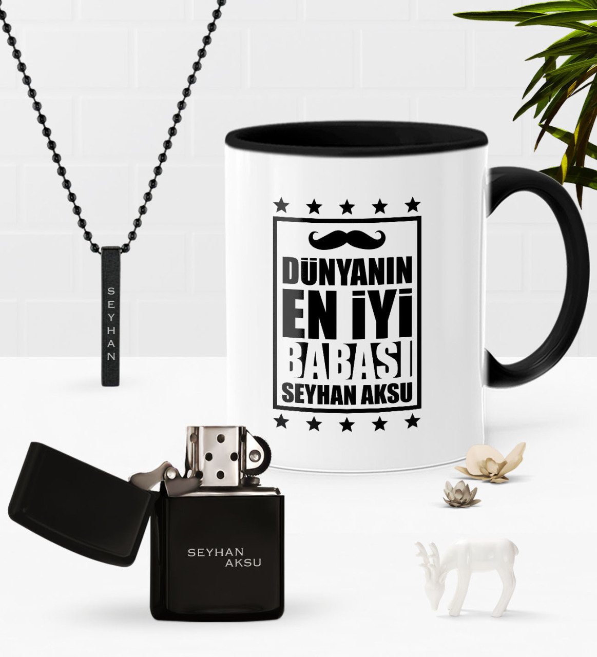 Kişiye Özel Dünyanın En İyi Babası Siyah Kupa Benzinli Çakmak Kolye Seti-5