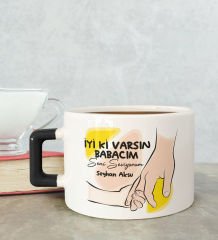BK Gift Kişiye Özel Babalar Günü Tasarımlı Siyah Kulplu Çay & Kahve Fincanı-9, Babaya Hediye, Babalar Günü Hediyesi